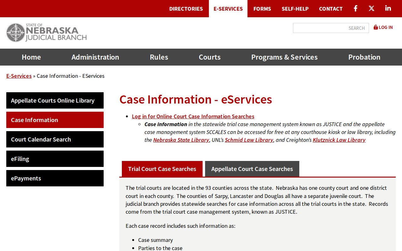Gosper County case search information from Nebraska JUSTICE pricing services