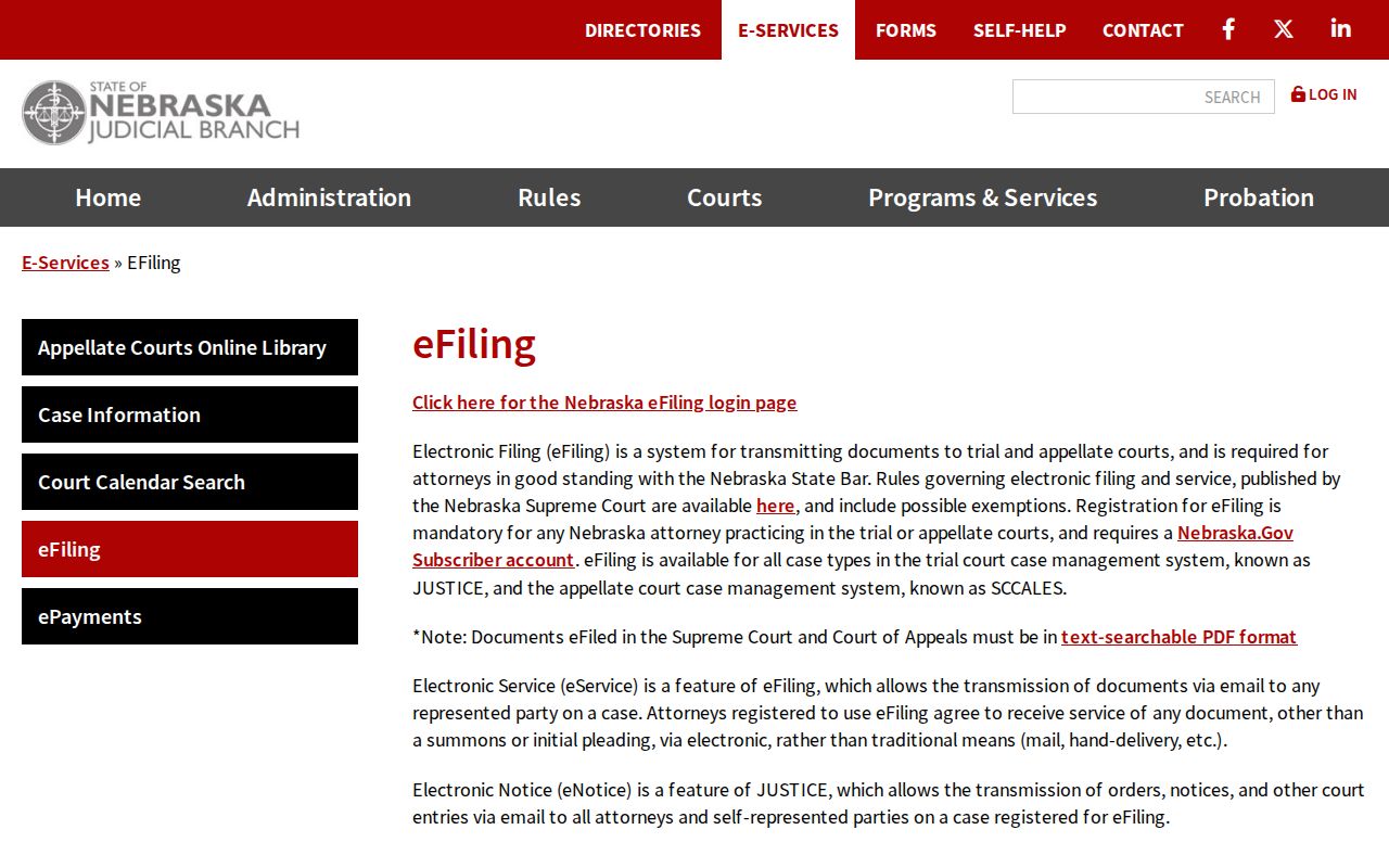 Gosper County case search context for Nebraska Court eFiling