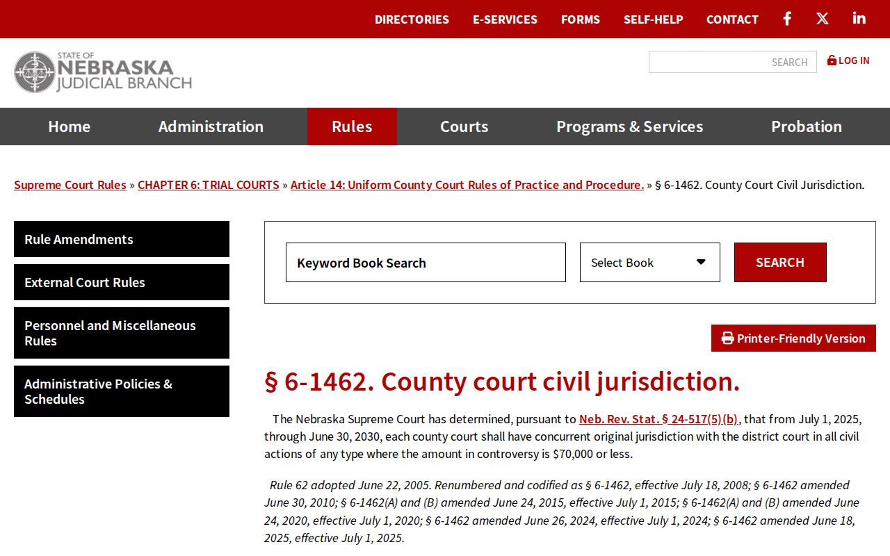 Gosper civil docket Nebraska county court seventy-thousand-dollar jurisdiction rule