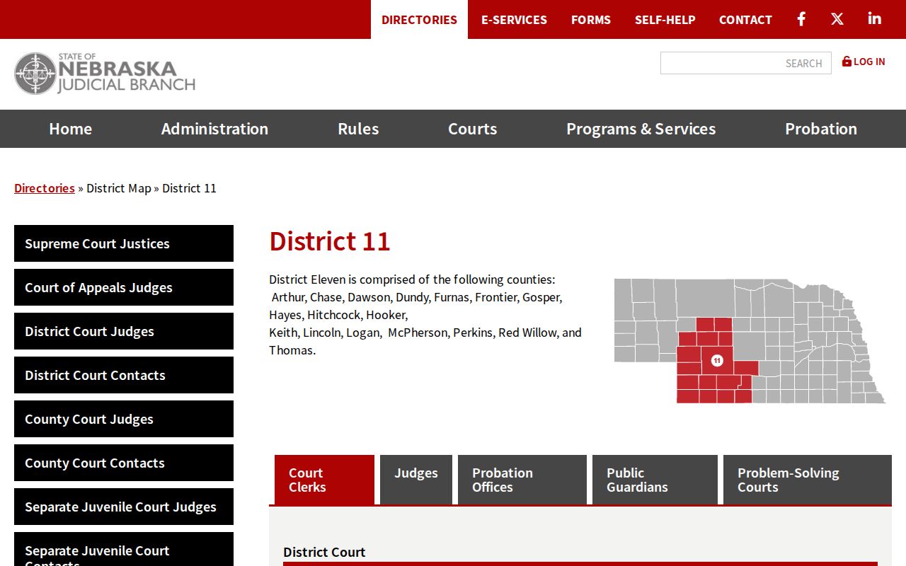 Gosper court calendar District 11 Nebraska court directory and clerk contact information