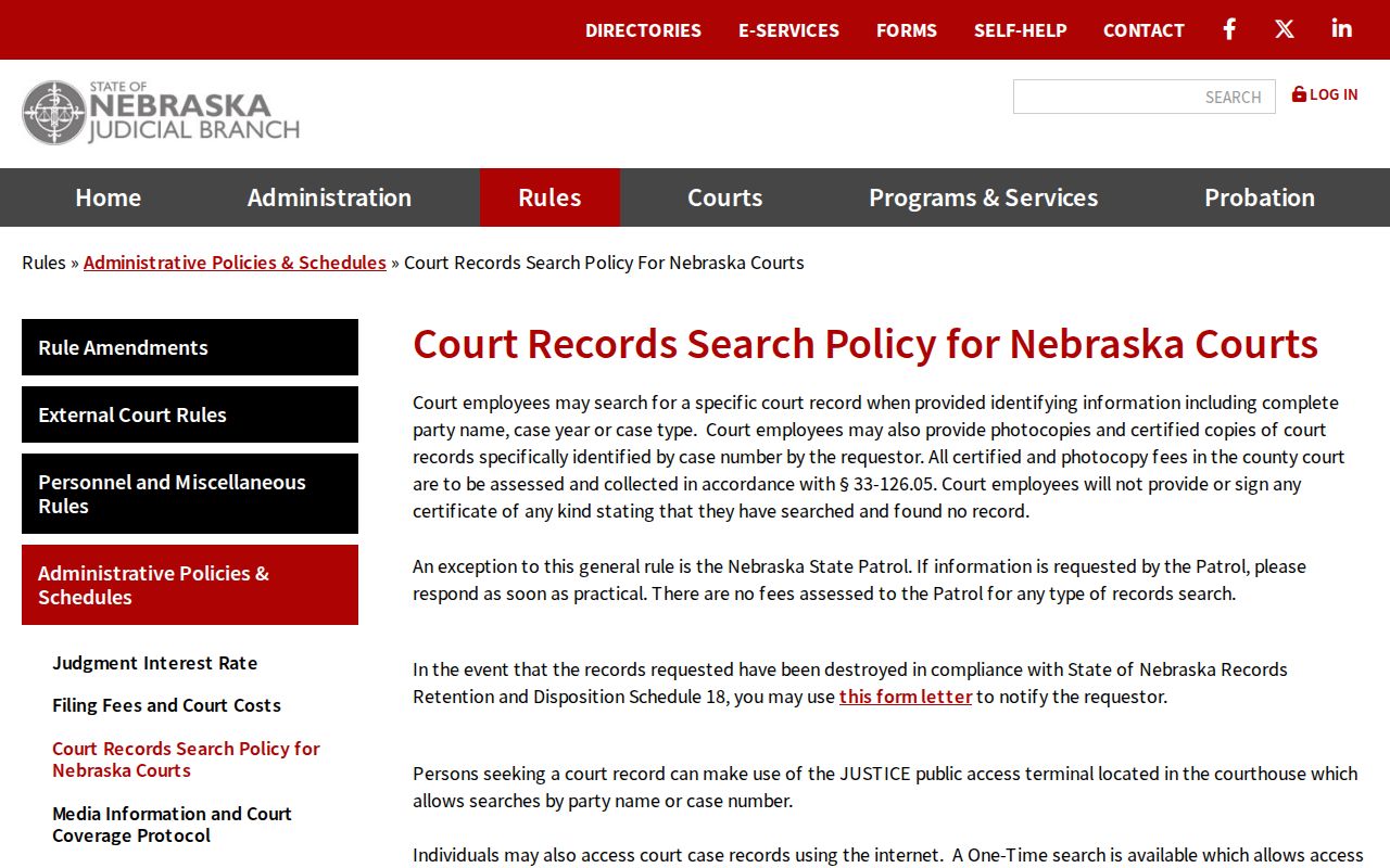 Gosper County court records access under Nebraska courthouse search policy