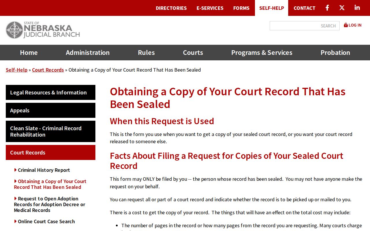 Gosper County court records sealed copy request under DC 1:12