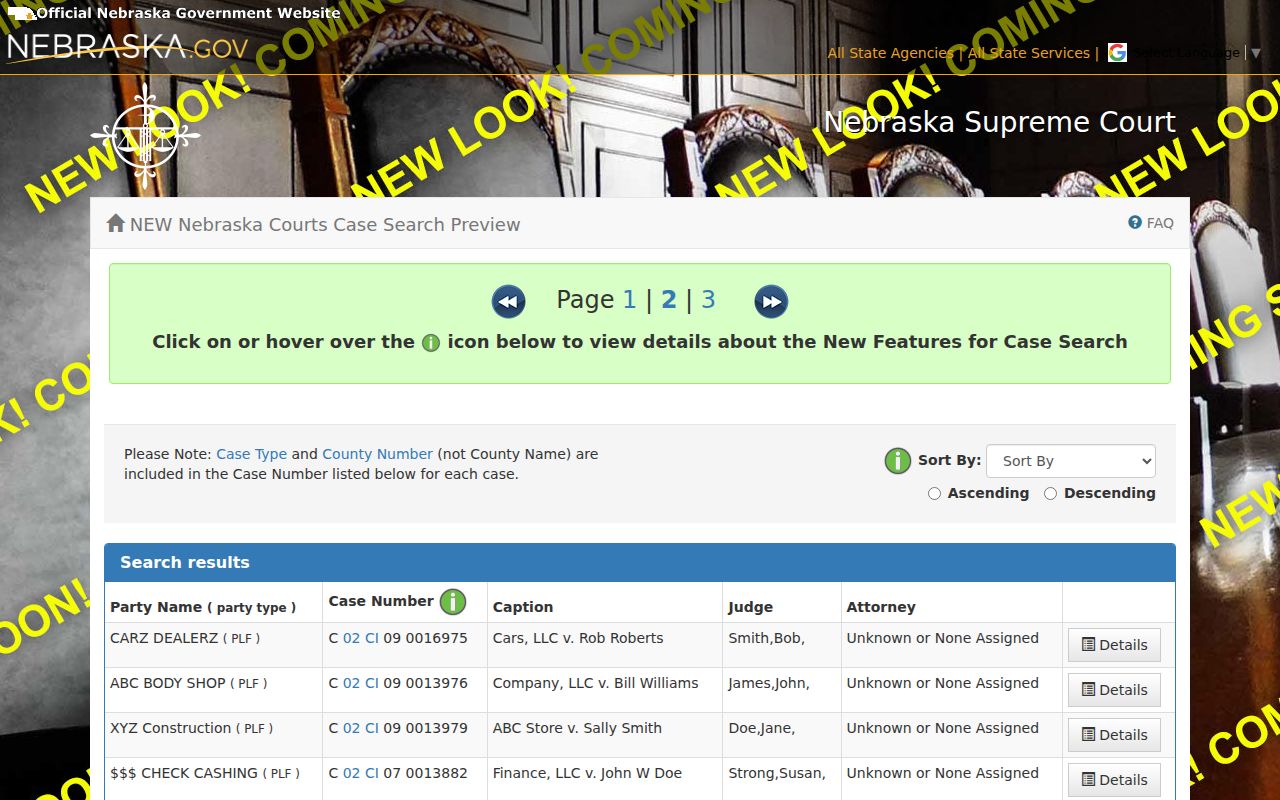 Gosper criminal docket JUSTICE search results showing caption and case number columns
