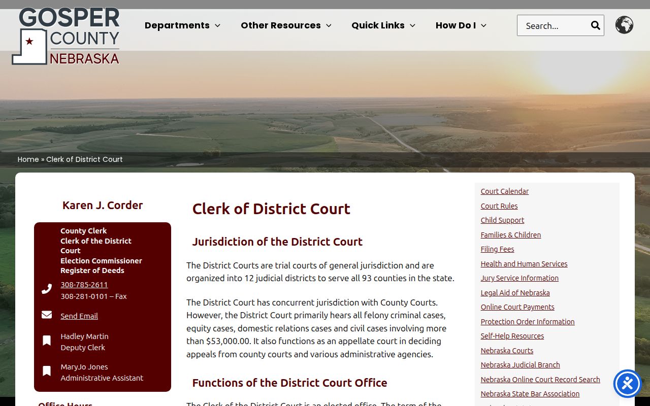 Gosper County court docket District Clerk office contact page