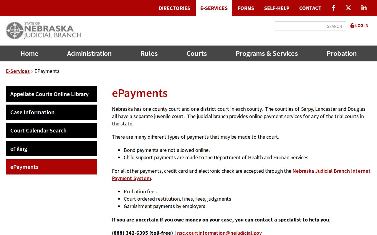 Smithfield traffic court docket payment information from Nebraska ePayments