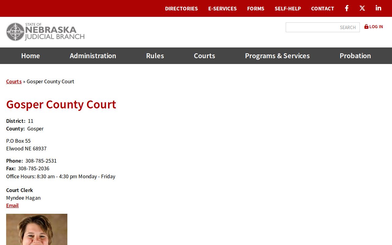 Smithfield court docket access through Gosper County Court in Judicial District 11