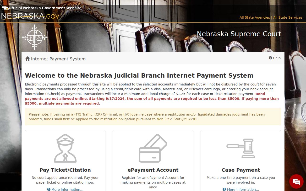 Gosper County traffic court records official Nebraska ePayments portal