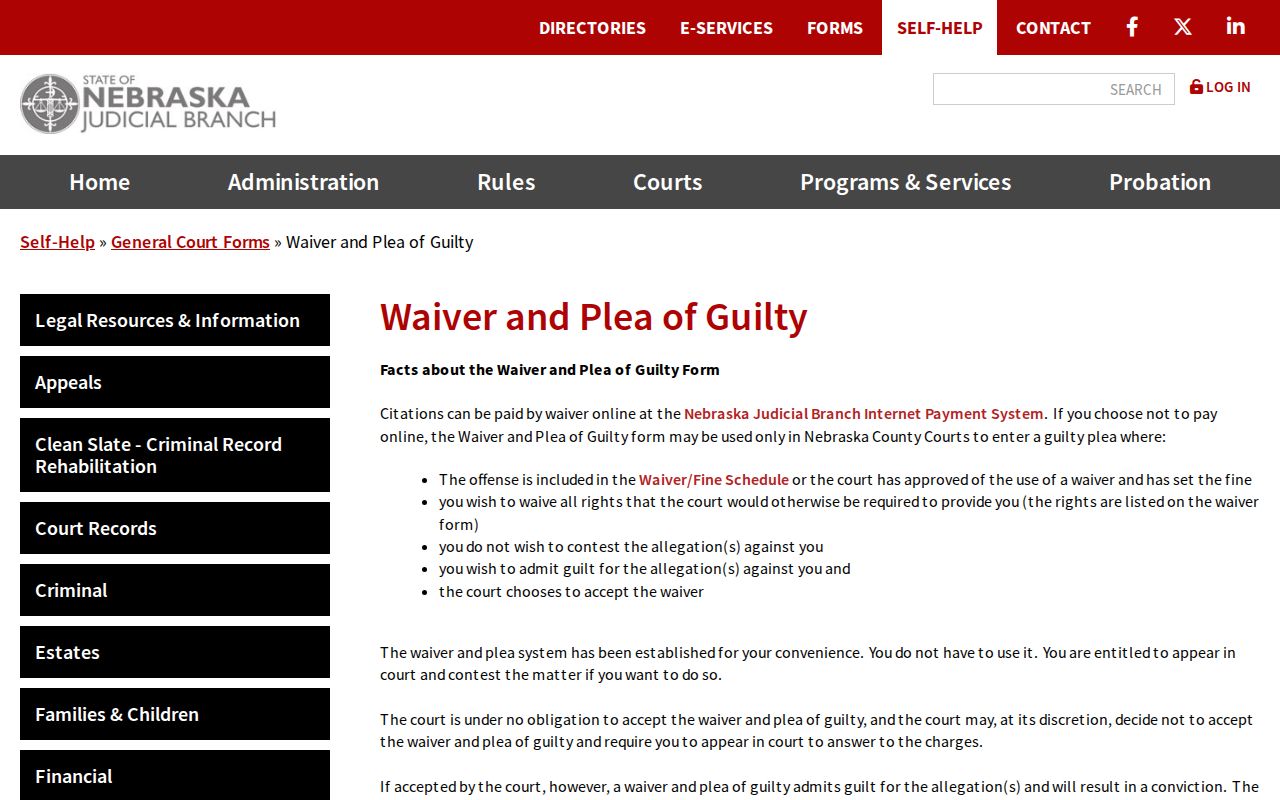 Gosper County traffic court records waiver and plea form