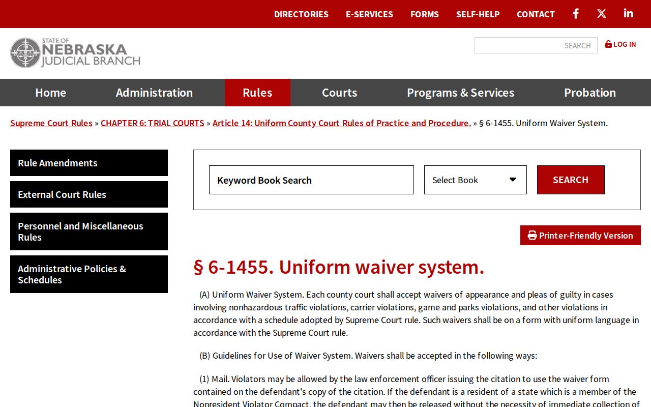 Gosper County traffic court records and Nebraska waiver rule 6-1455